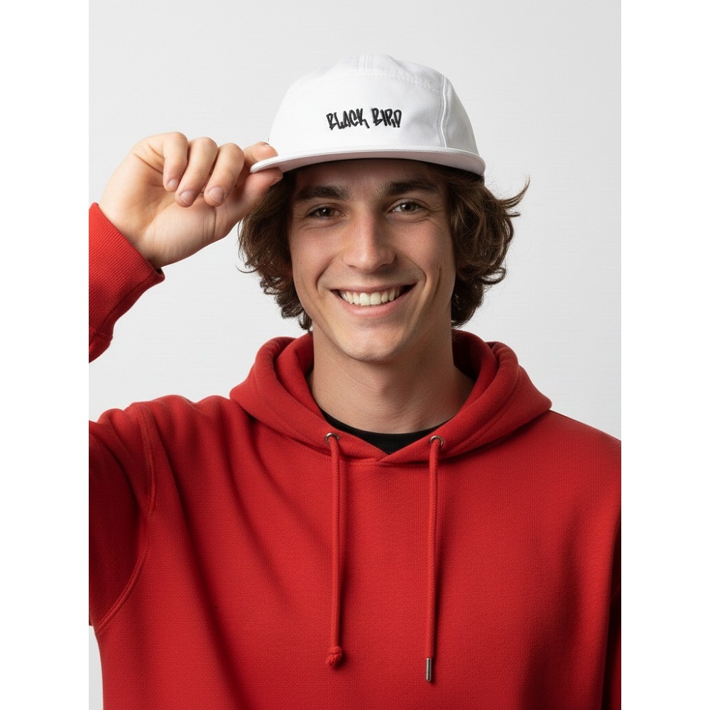 Bone Five Panel Tela Black Bird Strapback aba mole/flexível em EVA - Branca - Top
