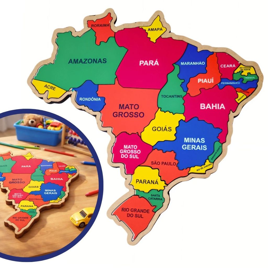 Jogo Educativo Encaixe Mapa Brasil Estados Criança Educativo Em Madeira Resistente - Ludum