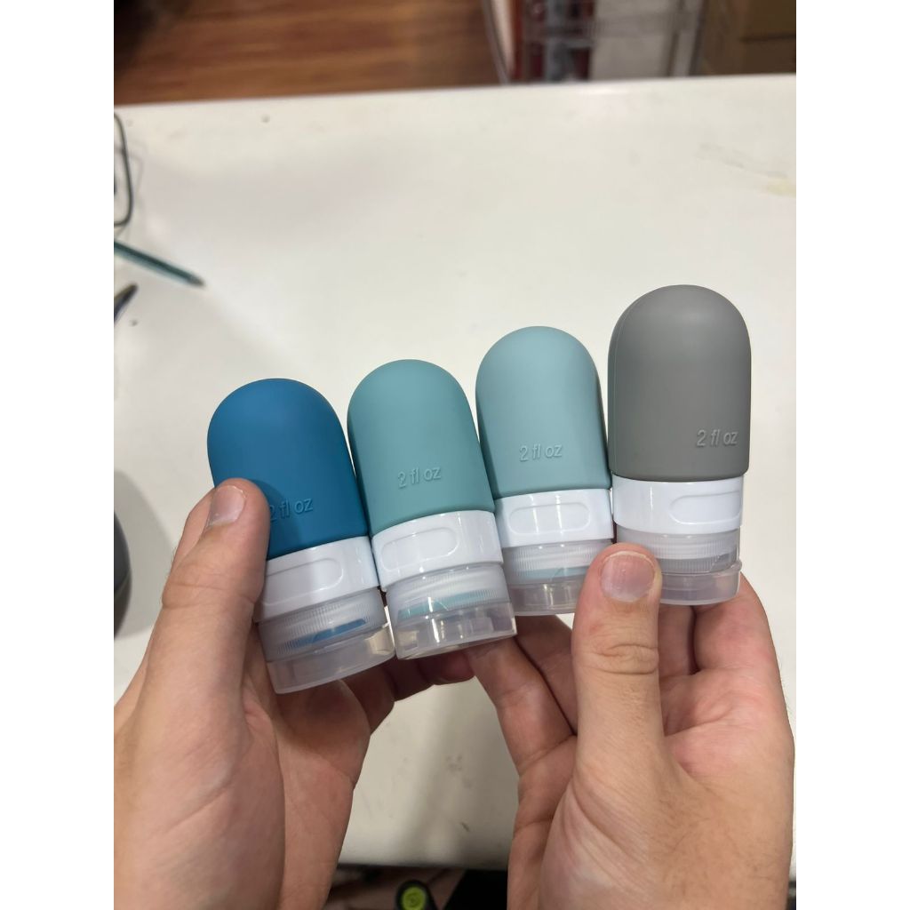 Frasco silicone viagem kit 4 reutilizável 60ml shampoo condicionador creme loção álcool gel