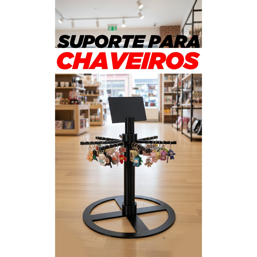 Expositor Giratório para Chaveiros e Bijuterias em Impressão 3D com Placa de Preço – Organizador para Vendas e Exposição