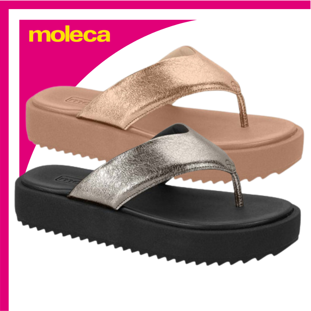 Chinelo Moleca Feminino  Plataforma Solado Tratorado Confortável Tira Metalizada Acolchoada