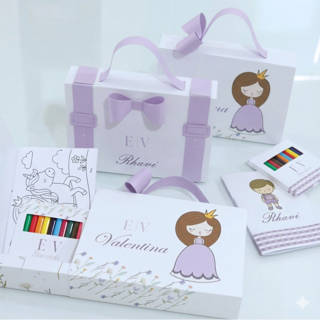 Caixa Pajem Dama de Honra Florista com Kit colorir - Casamento