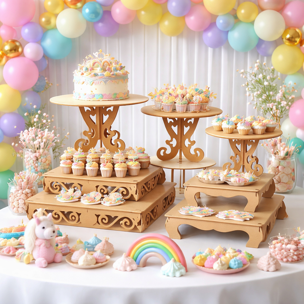 Kit Festa Provençal Arabesco 9 Peças Bandeja Banquinho Decoração de Mesa em Mdf Decor