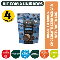 Biscoito Arroz Chocolate Zero Açúcar Vegano Naturatta 60G - Kit 4 Unidades