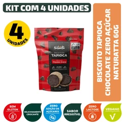 Biscoito Tapioca Chocolate Zero Açúcar Vegano Naturatta 60G - Kit 4 Unidades