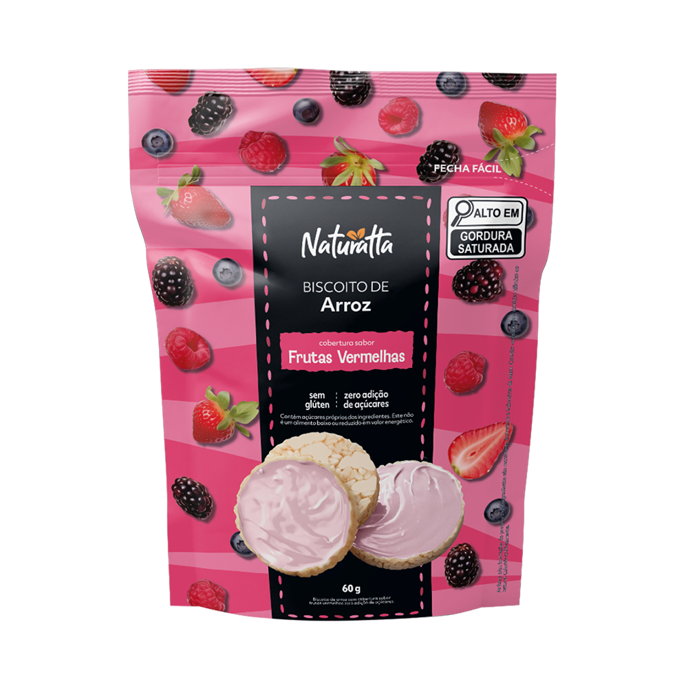 Biscoito Arroz Frutas Vermelhas Zero Açúcar Naturatta 60 g - Sem Glúten