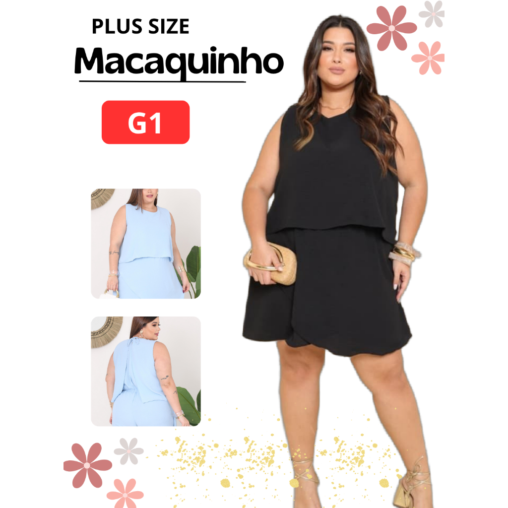 Macaquinho Plus Size Ayla com Shorts | Lançamento 2026 – Curto & Estiloso para Verão | Tamanhos G1
