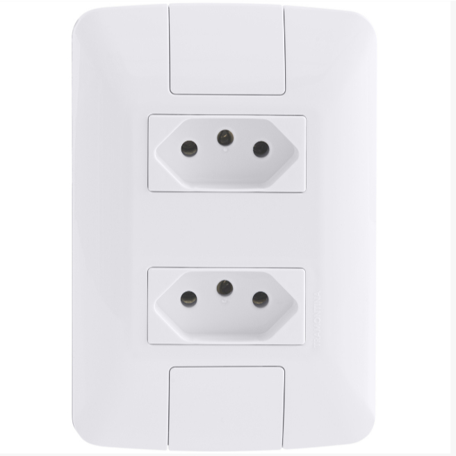 Conjunto 4x2 com 2 Tomadas 2P+T Tramontina Aria 10 A 250 V Branco