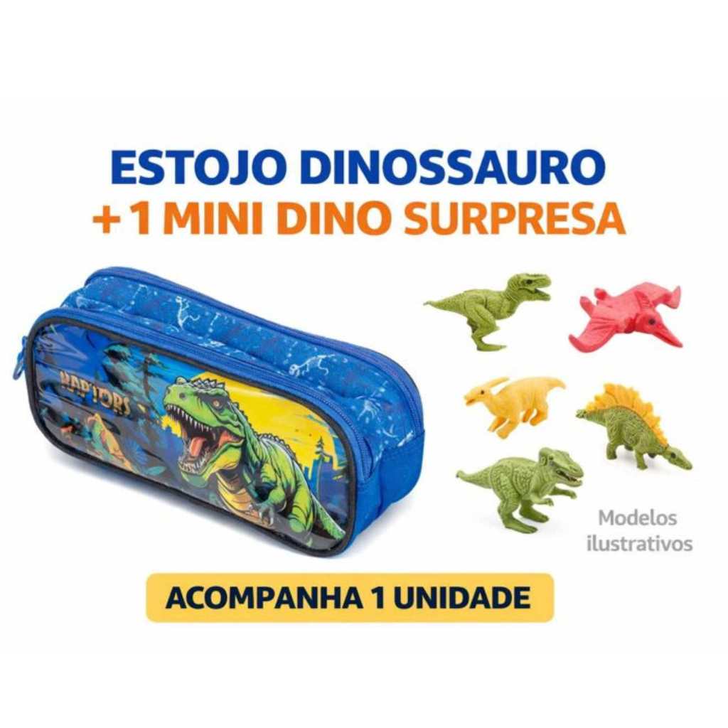 Estojo Escolar Menino Dinossauro Duplo BRW com Mini Dino Surpresa em Oferta na Shopee