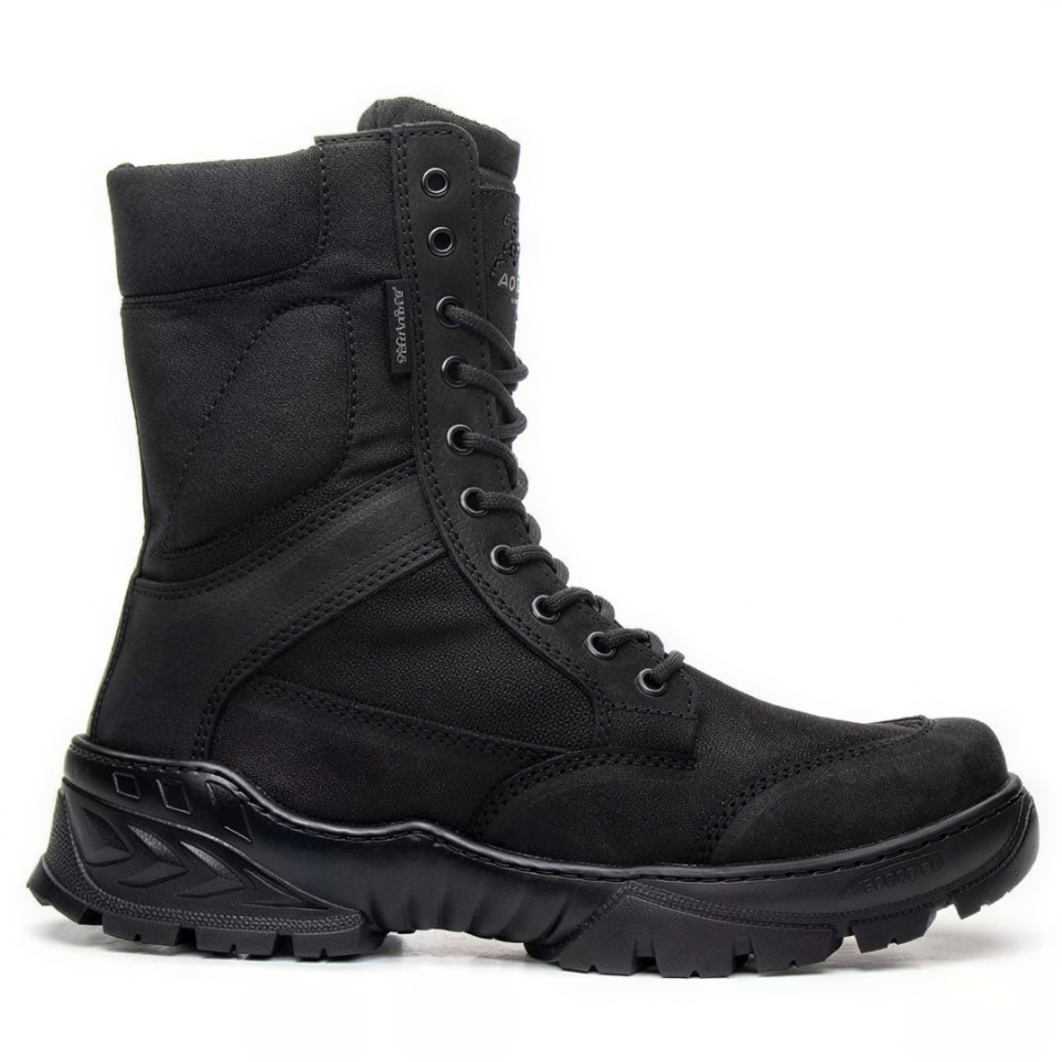 coturno tático militar preto couro nobuck bota cano alto solado alto tratorado qualidade aliada a conforto e resistência