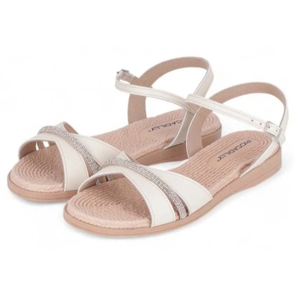 PICCADILLY SANDÁLIA RASTEIRA COR OFF WHITE COM STRASS