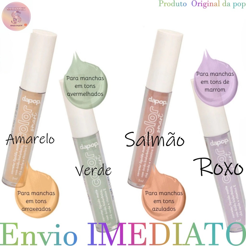 Corretivo Líquido Colorido Colors Smart Dapop Corretivo Salmão/Amarelo/Roxo(lilas)/Verde -"Com envio Imediato Maquiagem" em Oferta na Shopee