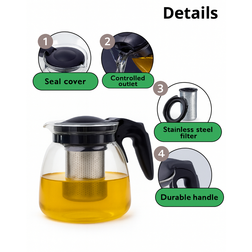 Chaleira Com Infusor De Vidro Para Chá Café 900ml Bule