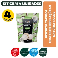 Biscoito Tapioca Com Coco Zero Açúcar Sem Glúten Naturatta 60G - Kit 4 Unidades