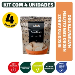 Biscoito Arroz Negro Sem Glúten Vegano Naturatta 90G - Kit 4 Unidades