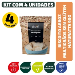 Biscoito Arroz Multigrãos Sem Glúten Vegano Naturatta 90G - Kit 4 Unidades