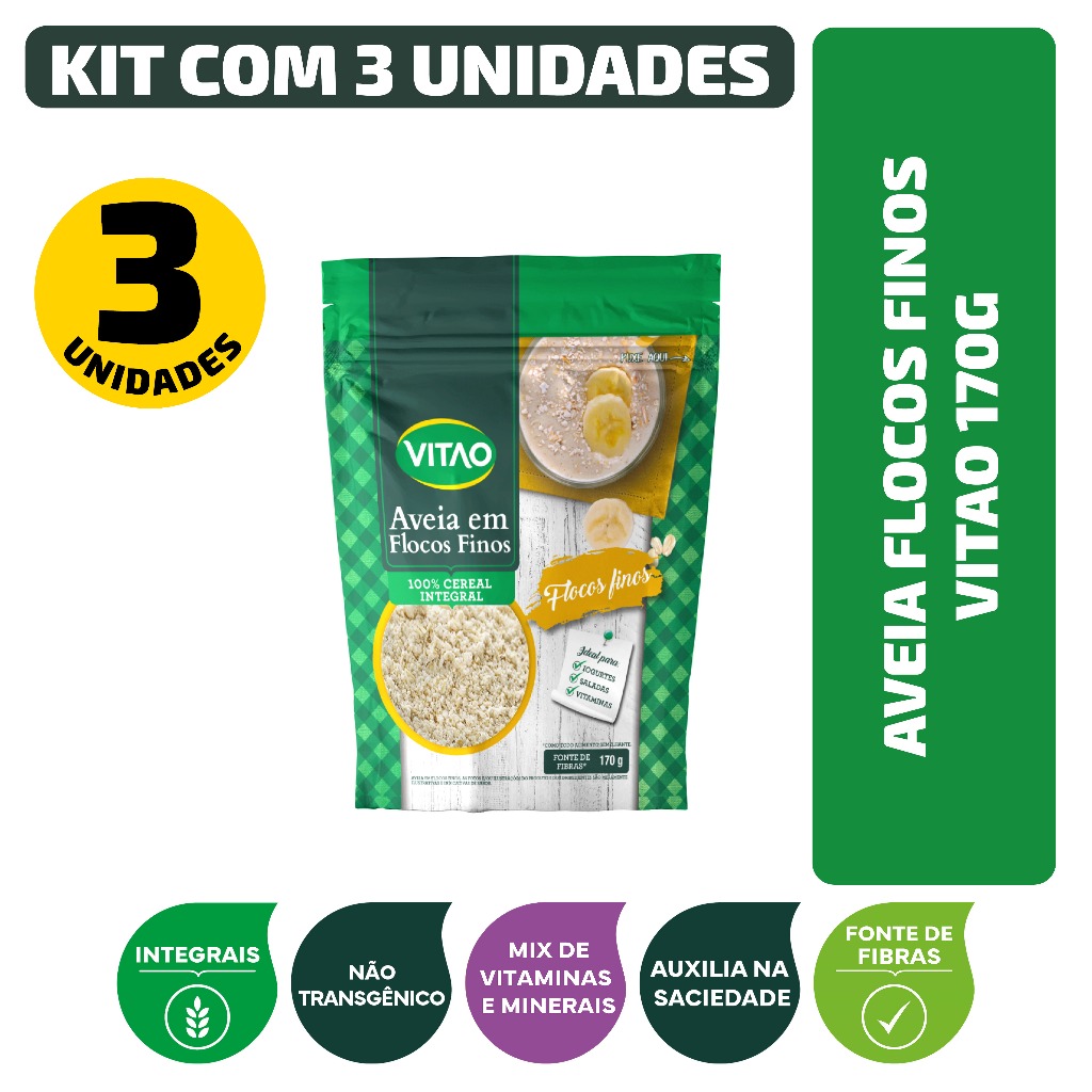 Kit Aveia Flocos Finos Vitao 170G - 3 Unidades