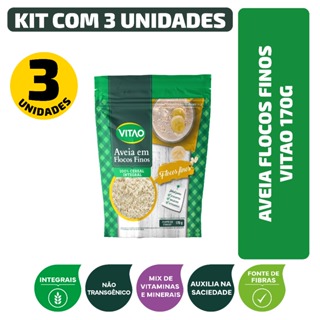 Kit Aveia Flocos Finos Vitao 170G - 3 Unidades em Oferta na Shopee