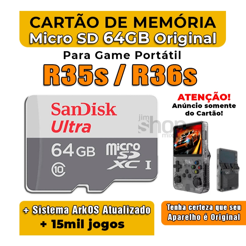 Cartão de Memória 64GB Para R35s/R36s Com Sistema ArkOS Atualizado +15mil jogos em Oferta na Shopee