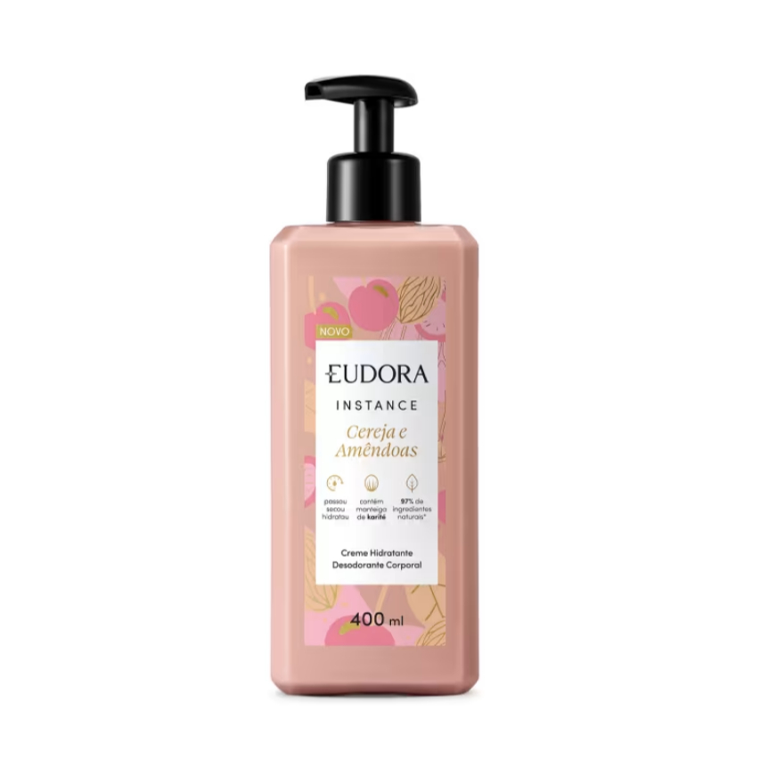 Eudora Instance Cereja e Amêndoas - Creme Hidratante Desodorante Corporal 400ml em Oferta na Shopee