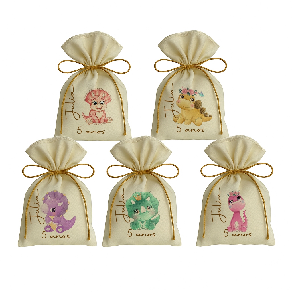 Kit 10 Saquinho Personalizados Festa Lembrancinhas Dinossauro Baby Rosa
