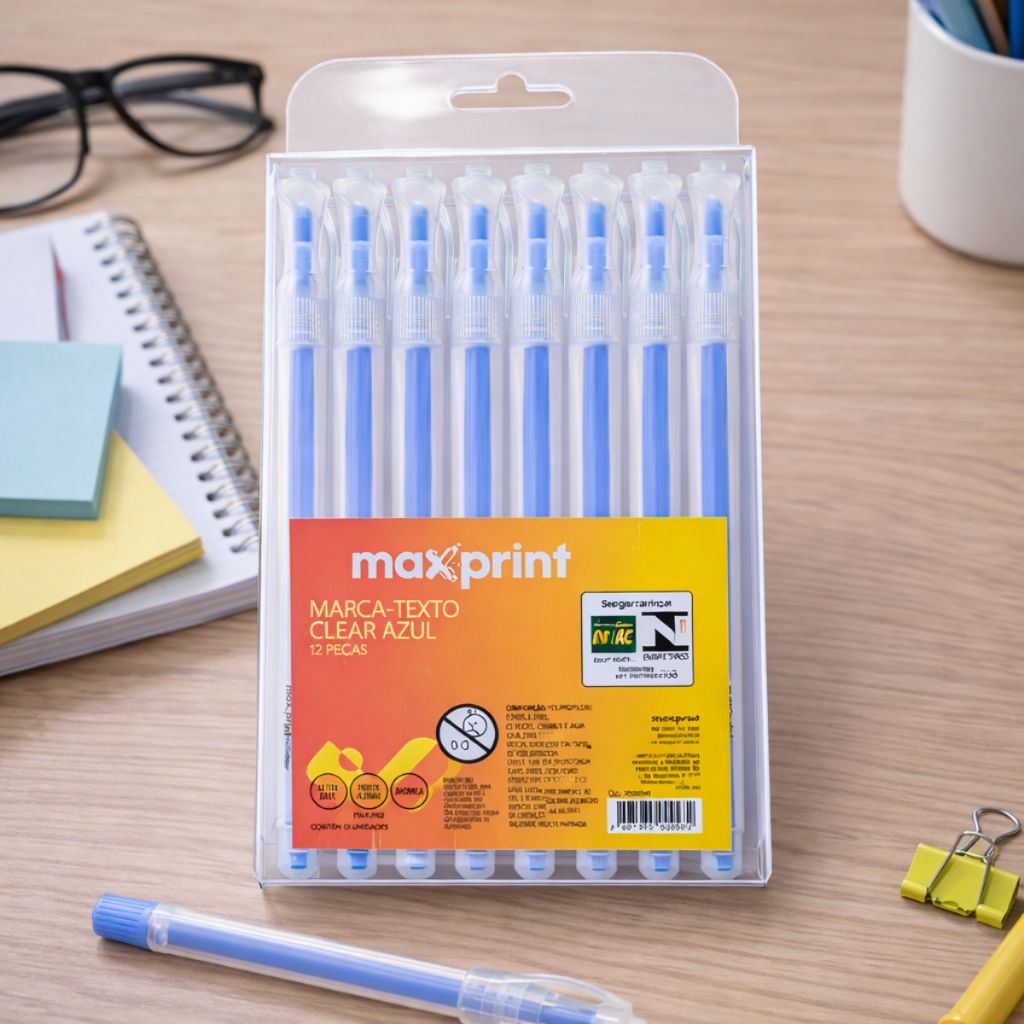 Kit 12 Marca Texto Clear Ecowrite Anotações Azul - Maxprint