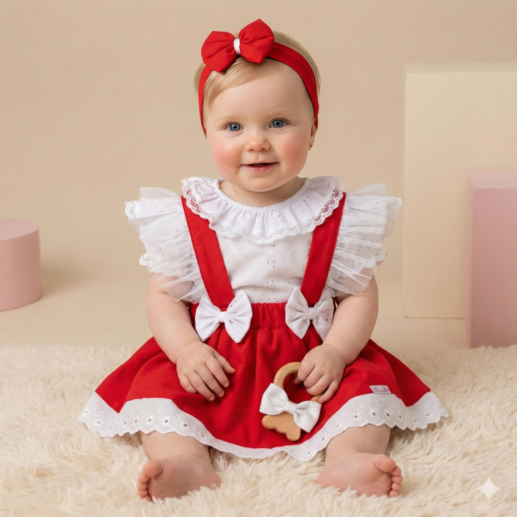 Conjunto Salopete Natal Festa Infantil Menina Mini Diva Laço Jardineira Saia Vestido Renda Blogueira