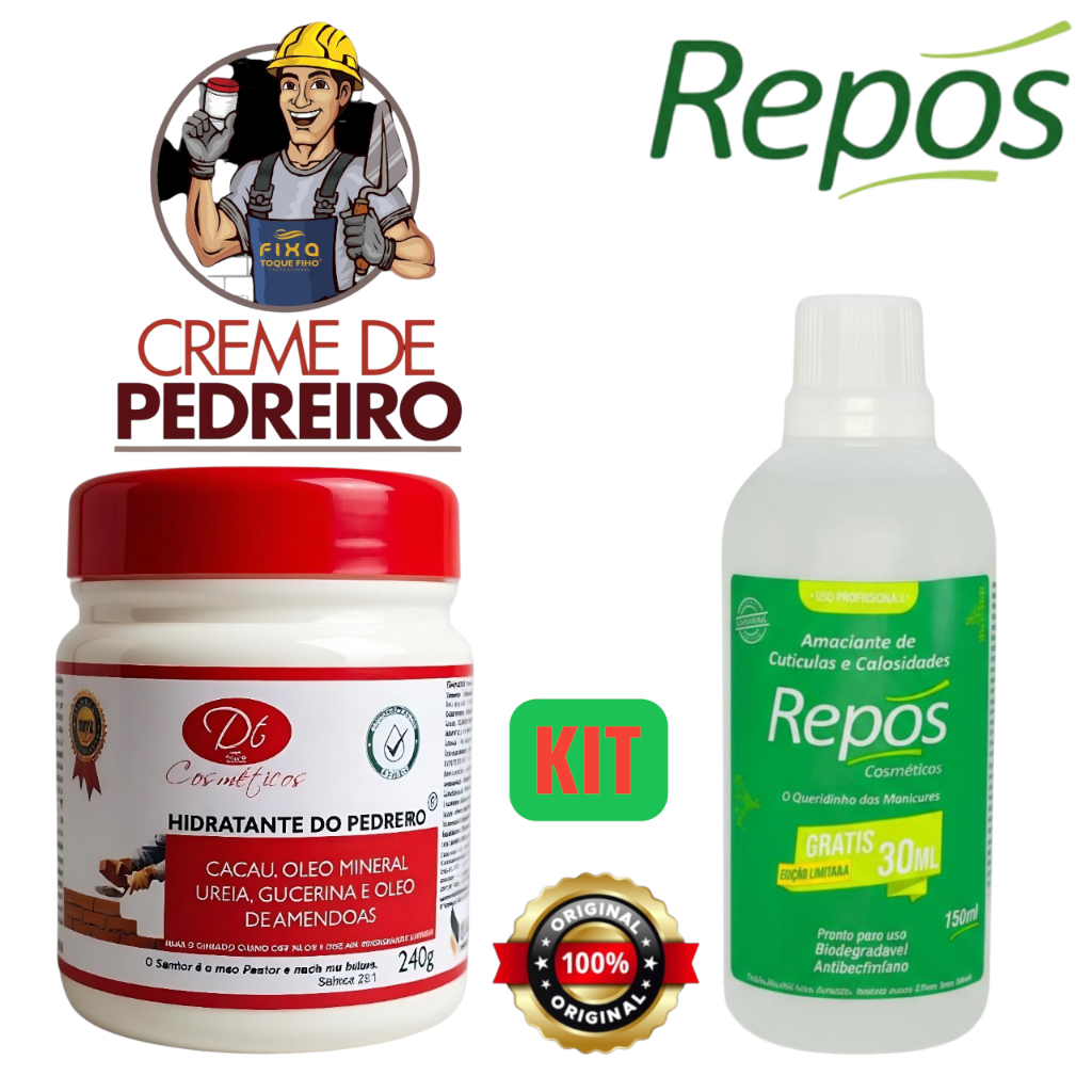 Creme Hidratante do Pedreiro c Ureia 240 g  Repós Amaciante  Cuticulas150 ml