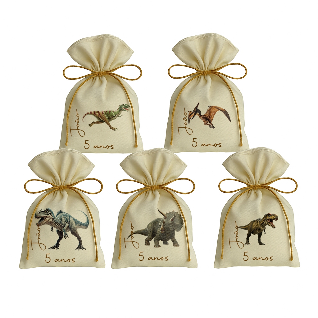 Kit 10 Saquinho Personalizados Festa Lembrancinhas Dinossauro Dinossauros