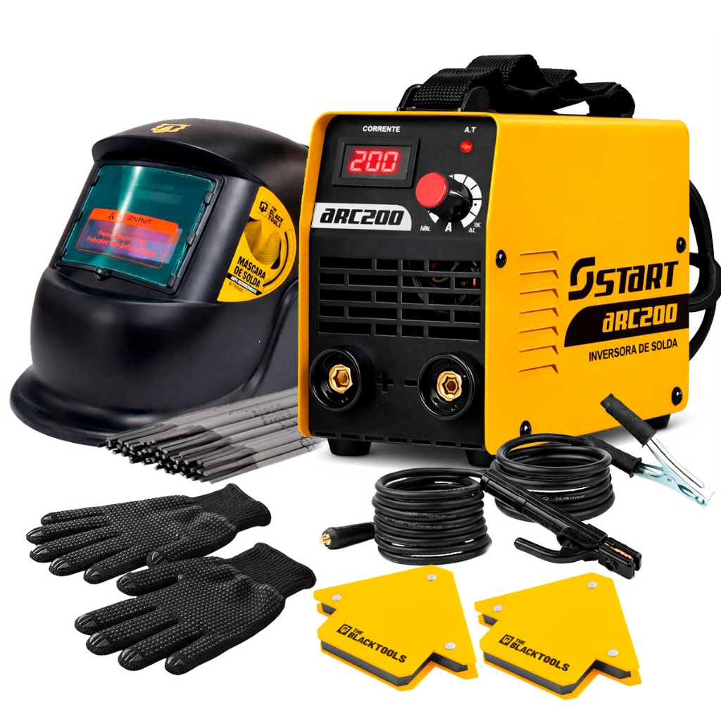 Kit Maquina De Solda Inversora Arc 200a 220v Start C/ Mascara De Solda Fotossensível + Acessórios em Oferta na Shopee