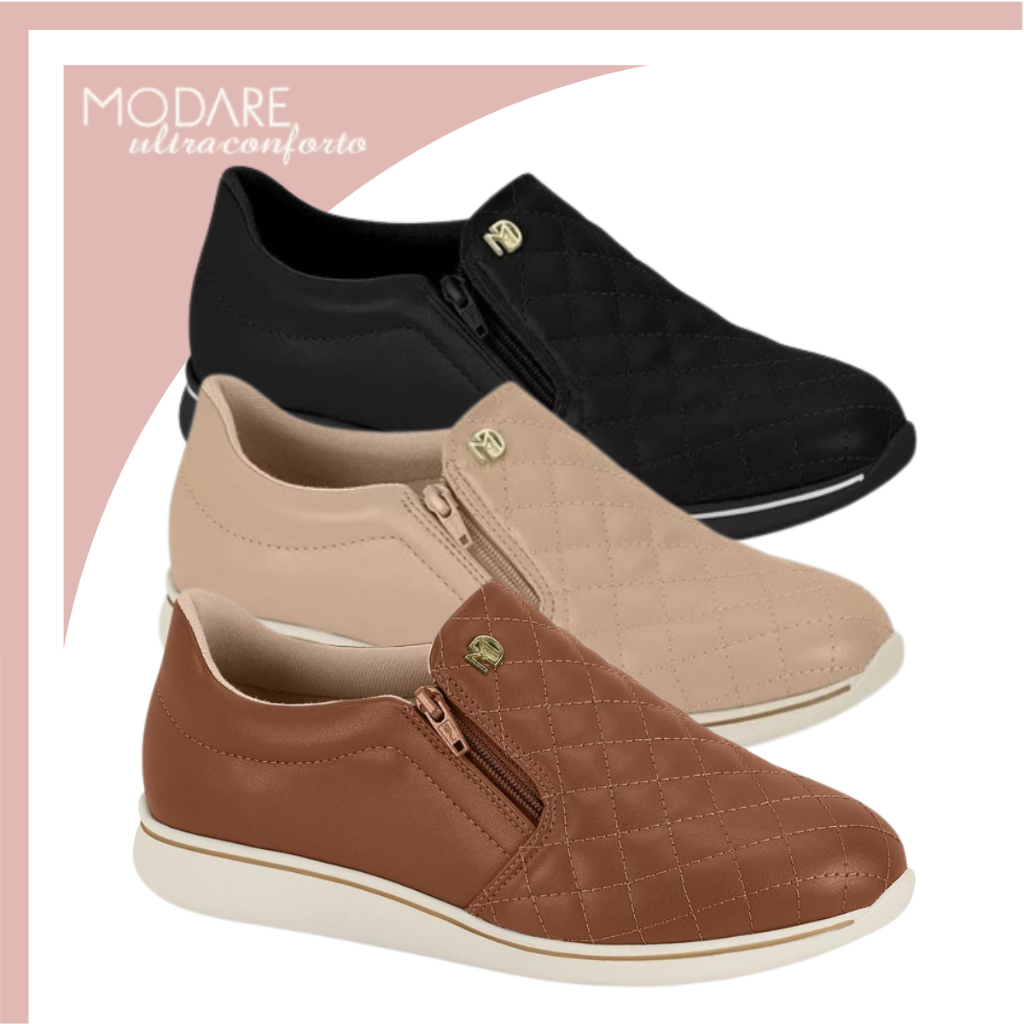 Tênis Feminino Modare Ultraconforto Casual Com Zíper Calce Fácil Slip On Macio Original
