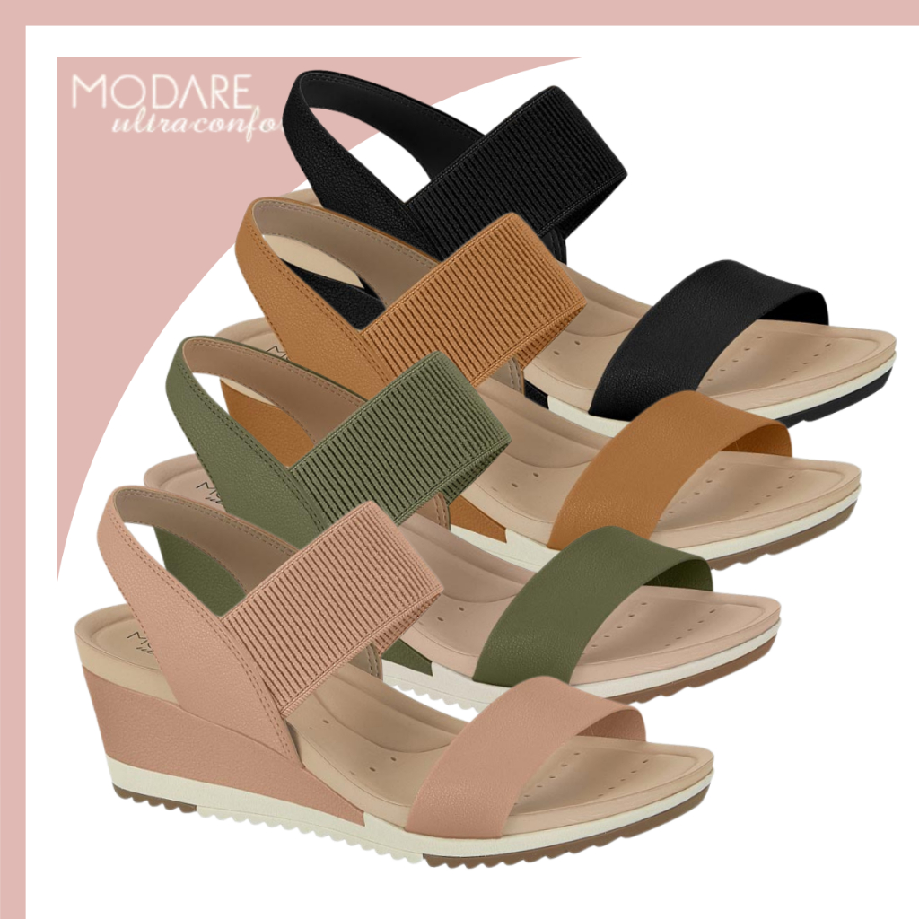 Sandália Modare Ultraconforto Anabela Feminina Ortopédica Elástico Macio Anatômica Original