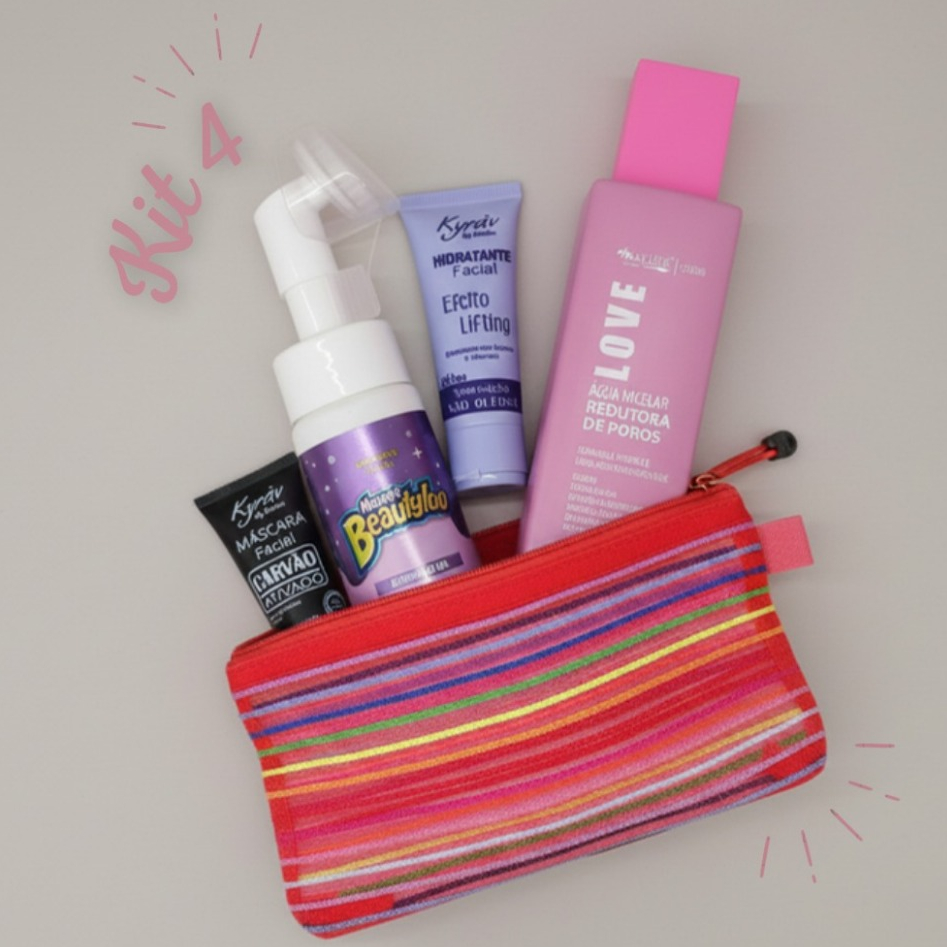 Kit 4 Skincare Facial Completo + Necessaire (Brinde), limpeza de pele profunda cuidados com a pele