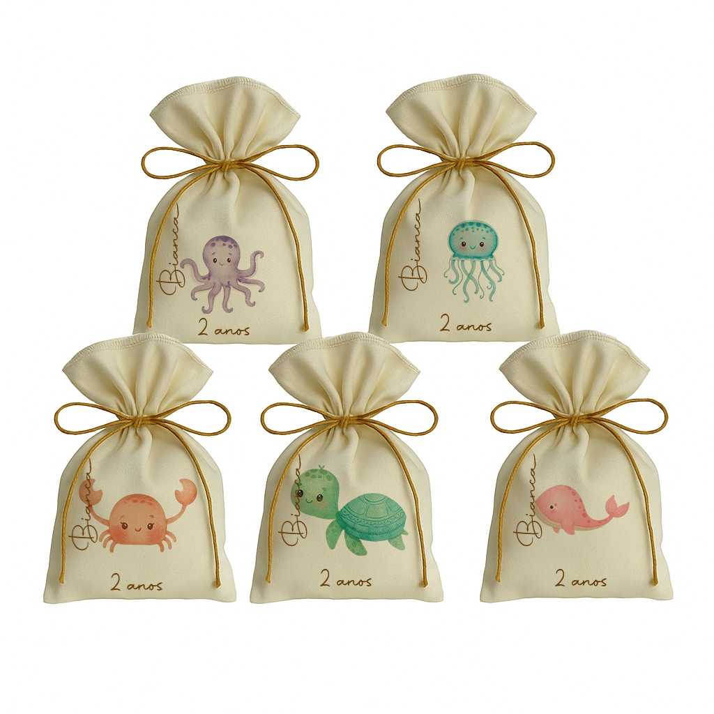 Kit 10 Saquinho Personalizados Festa Lembrancinhas Fundo do Mar Cute