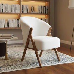 Poltrona Ibiza Luxuosa Tecido Boucle Bucle Off Estrutura em Madeira Maciça Resistente Para Sala Estar Recepção - AV