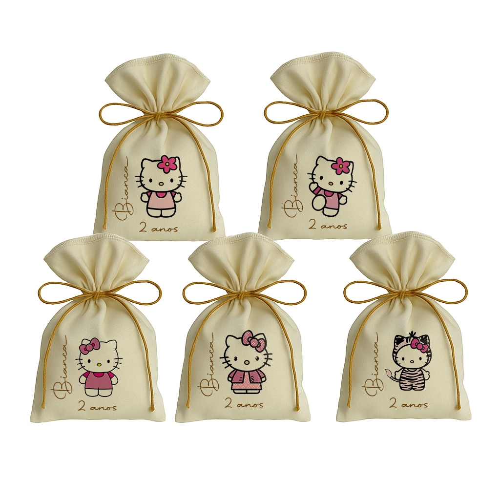 Kit 10 Saquinho Personalizados Festa Lembrancinhas Hello Kitty Rosa