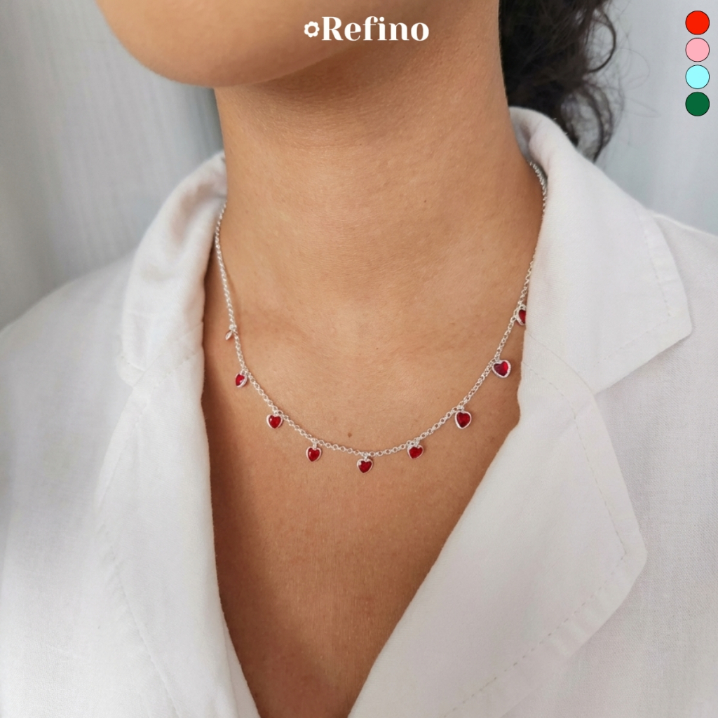 Choker Colar Pedras Zircônia Coração Coloridas Cores Em Prata 925