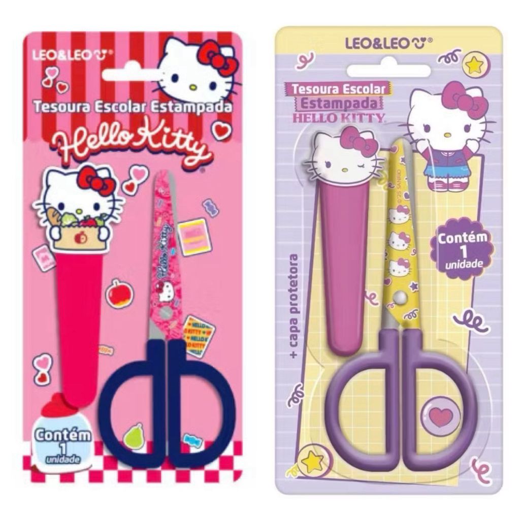 Tesoura Escolar Com Capa Hello Kitty - Leonora em Oferta na Shopee