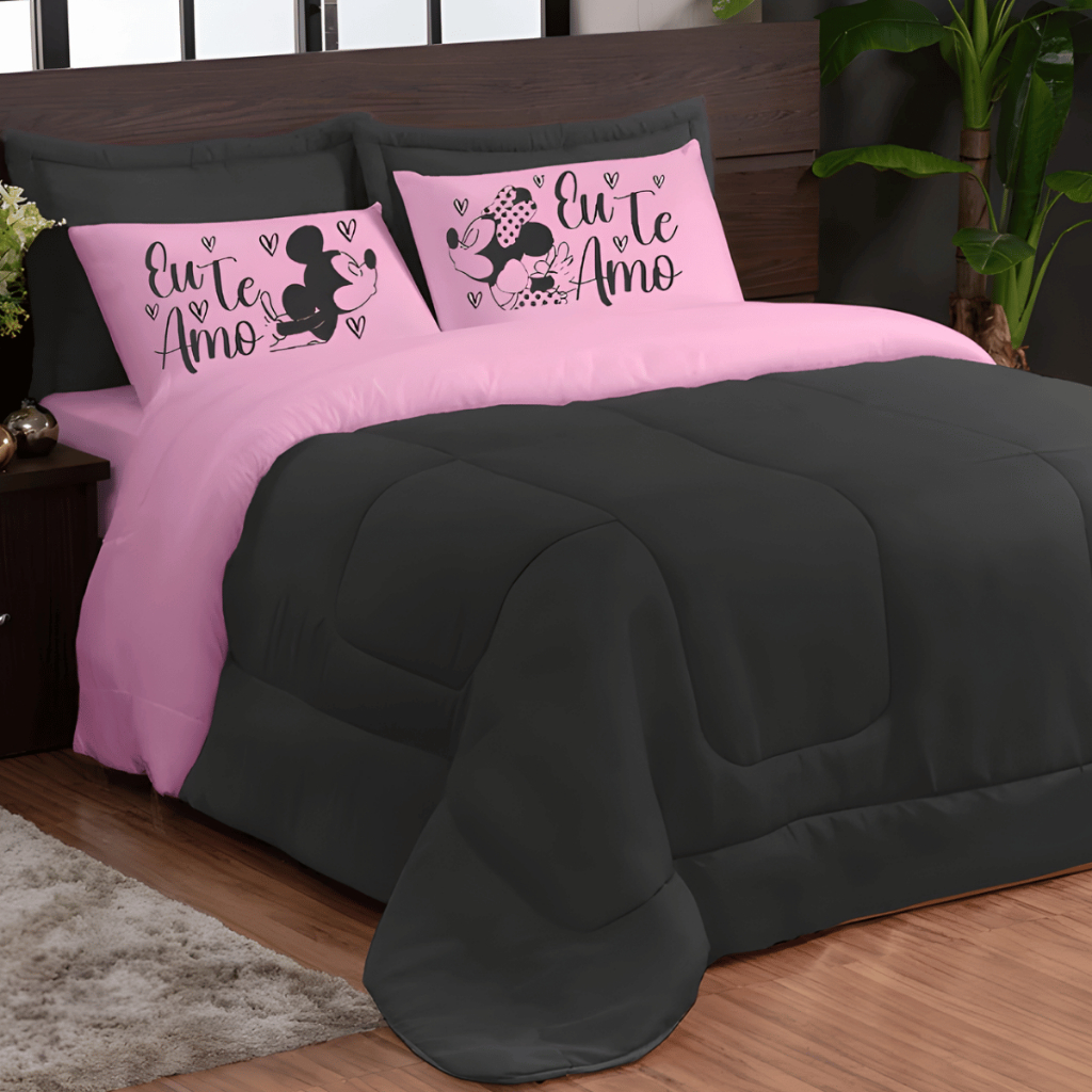 Edredom Casal Queen Kit com 5 Peças Dupla Face Fronha Estampada Mickey em Oferta na Shopee