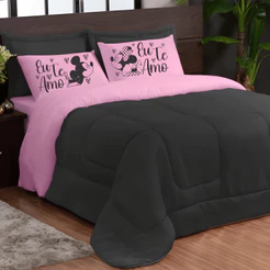 Edredom Casal Queen Kit com 3 Peças Dupla Face Fronha Estampa Delicada