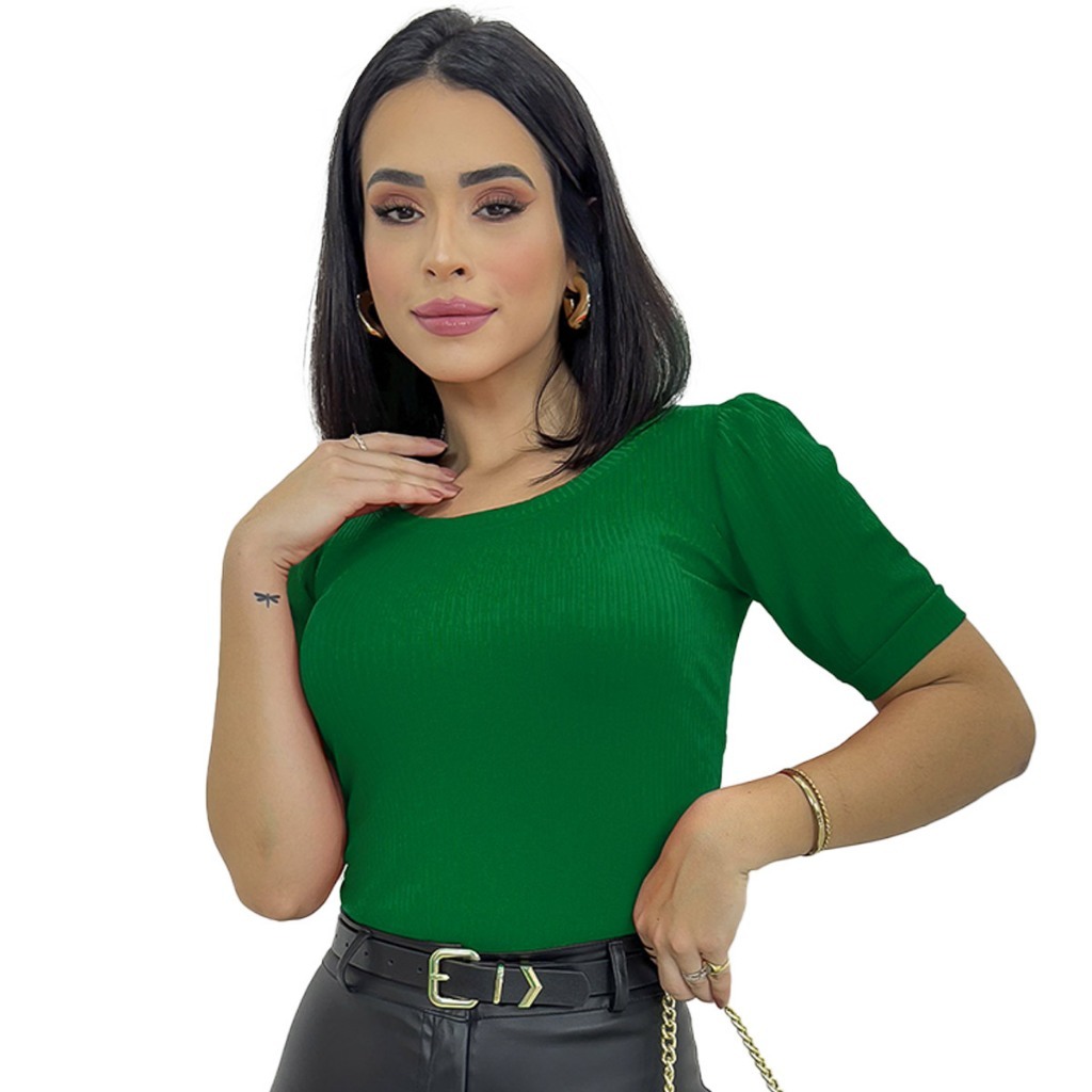 Blusa Blusinha Feminina Manga Curta Bufante Princesa Canelada Basica