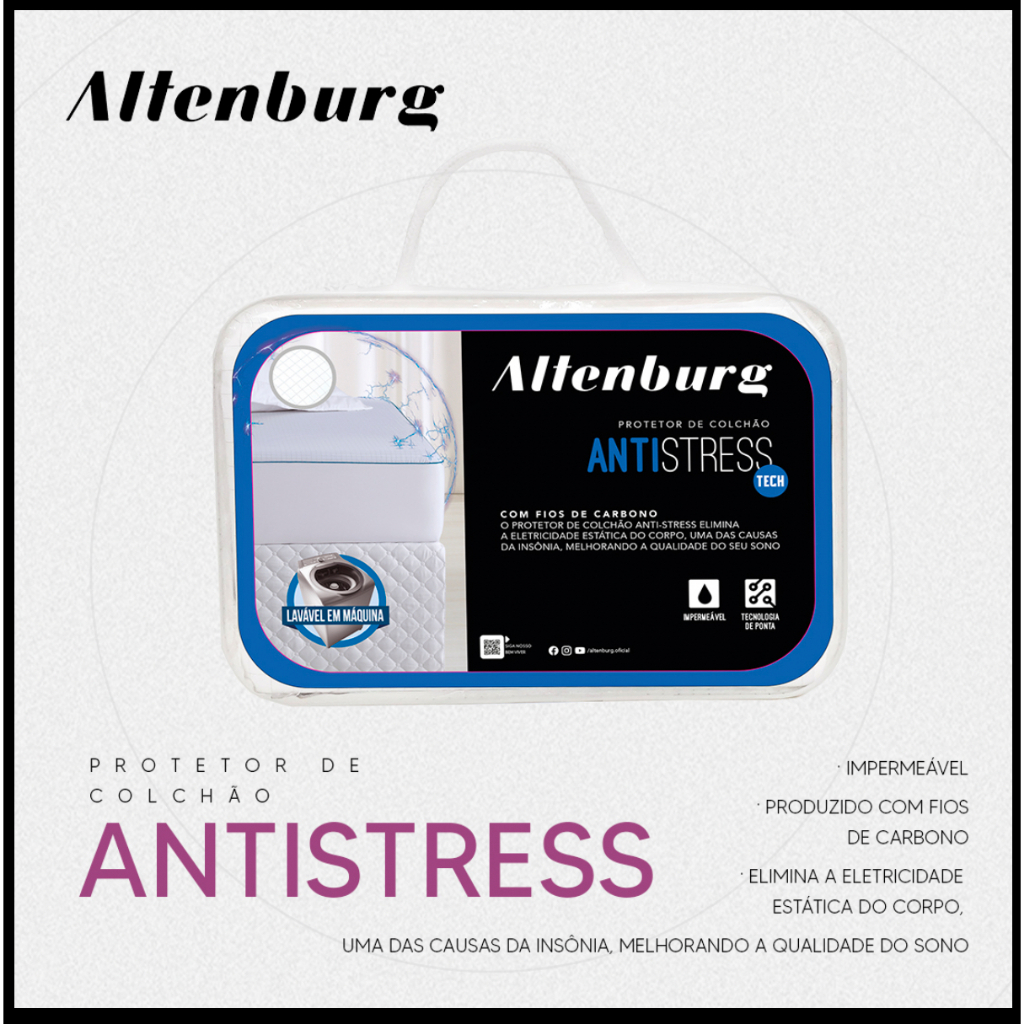Protetor Colchão Solteiro Impermeável Antistress Altenburg Fios de Carbono c/Elástico Antialérgico