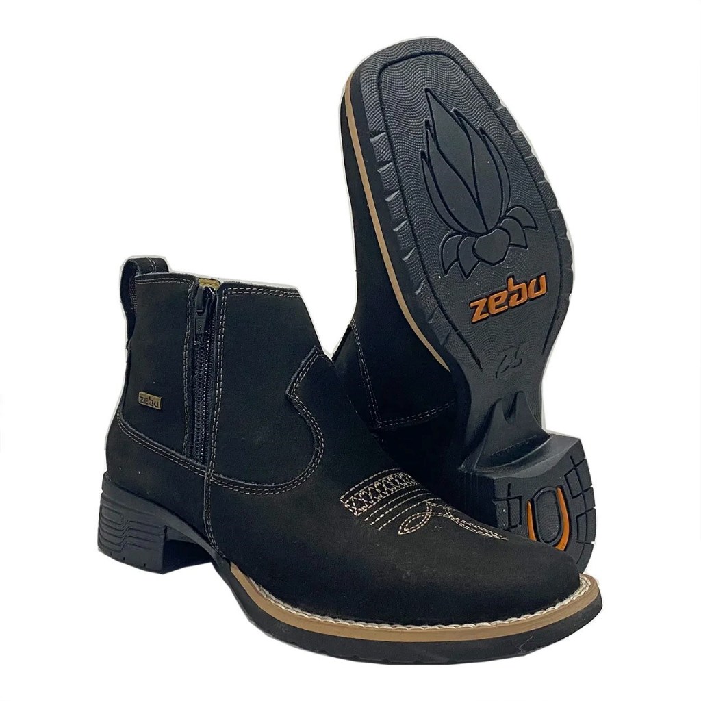 TEXANA ZEBU ORIGINAL NOBUCK COM ZIPER LATERAL E FLORÃO PRETO