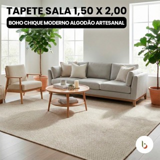 Tapete Sala 1,50 x 2,00 Boho Chique Moderno Algodão Artesanal em Oferta na Shopee