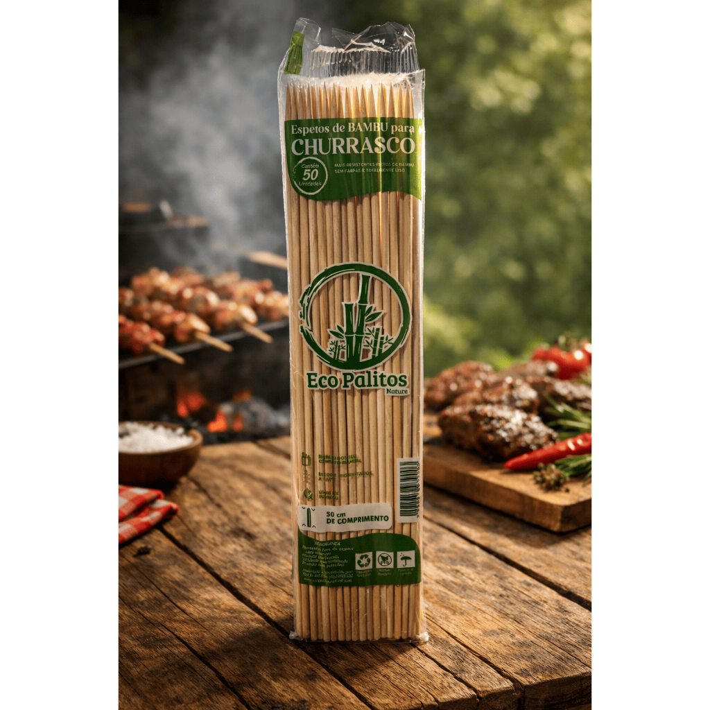 Espetos  Palitos Varetas Bambu Kit Espetinhos  de Churrasco 30cm , Pacotes com 50 Unidades - Eco Palitos