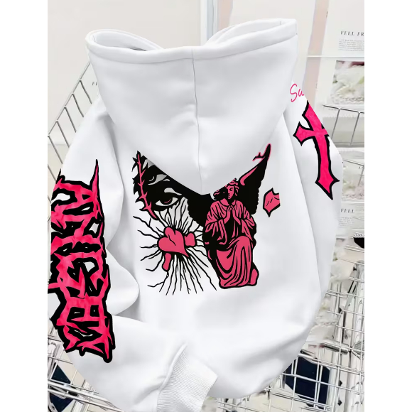 Moletom Blusa de Frio Casaco Streetwear White Design Hoodie Cross Gothic Font Reversible em Oferta na Shopee