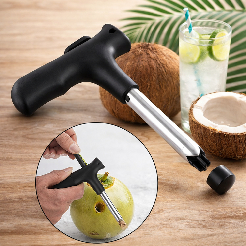 Furador de Coco Aço Inox Prático Seguro Abridor de Coco - UD171602