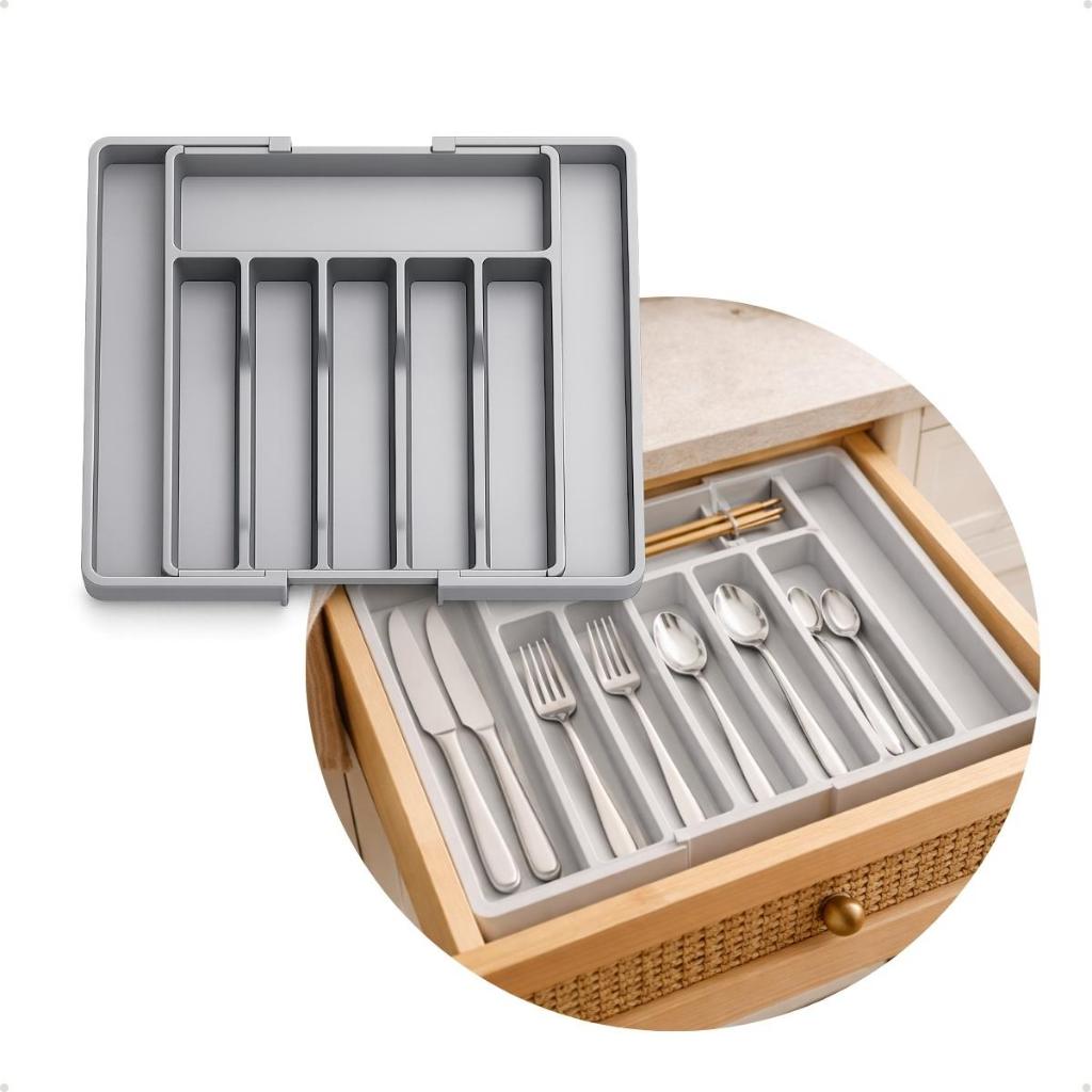 Organizador De Utensílios Porta Talheres Ajustável Expansível Gaveta Cozinha Bandeja Extensor Faca