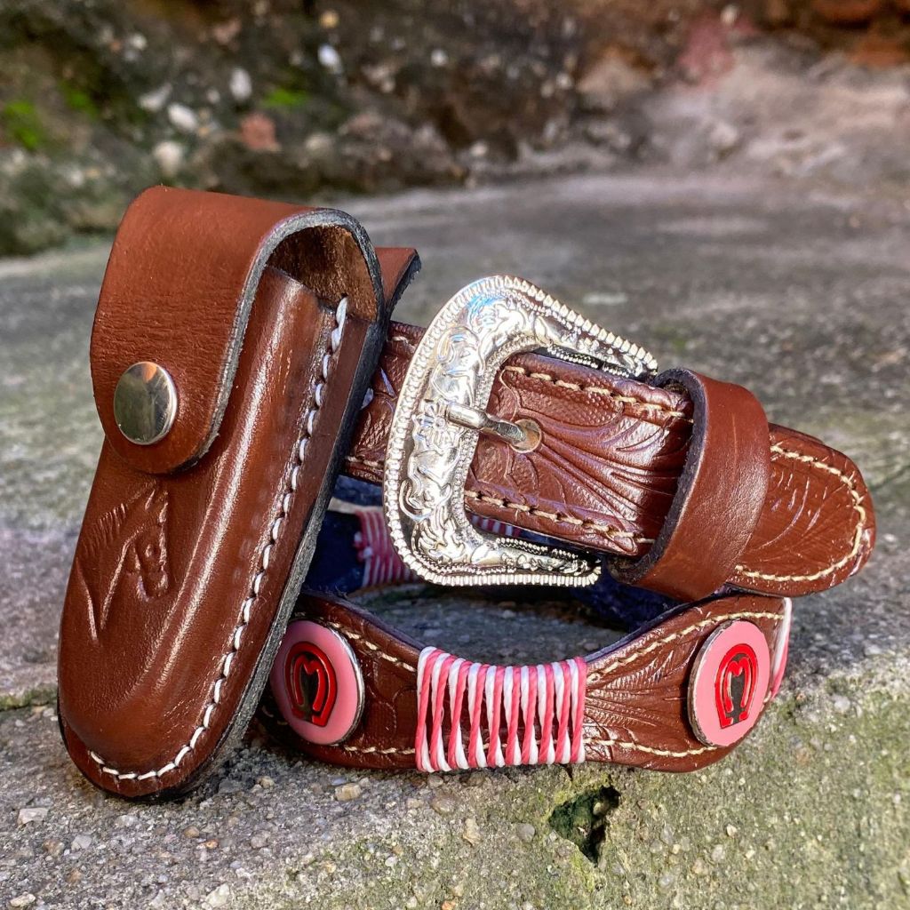 Cinto country  fivela americana infantil Mangalarga de couro + bainha