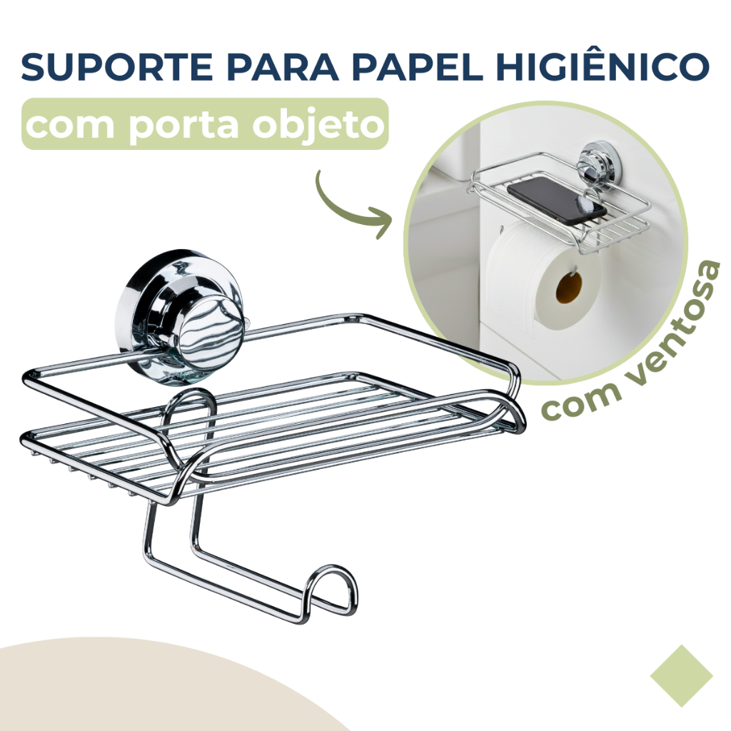 Porta Papel Higiênico Suporte Porta Lenço Umedecido Ventosa Cromado